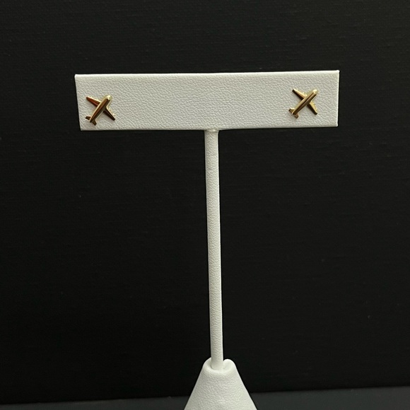 🆕 14k Yellow Gold Cubic Zirconia Plane Stud Earrings - Picture 3 of 6